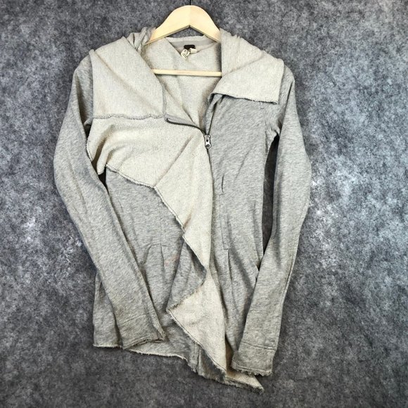Free People Jacket XS Moto Sweater Knit Heathered Pleated Raw Edges Ruffle Gray - Picture 1 of 12